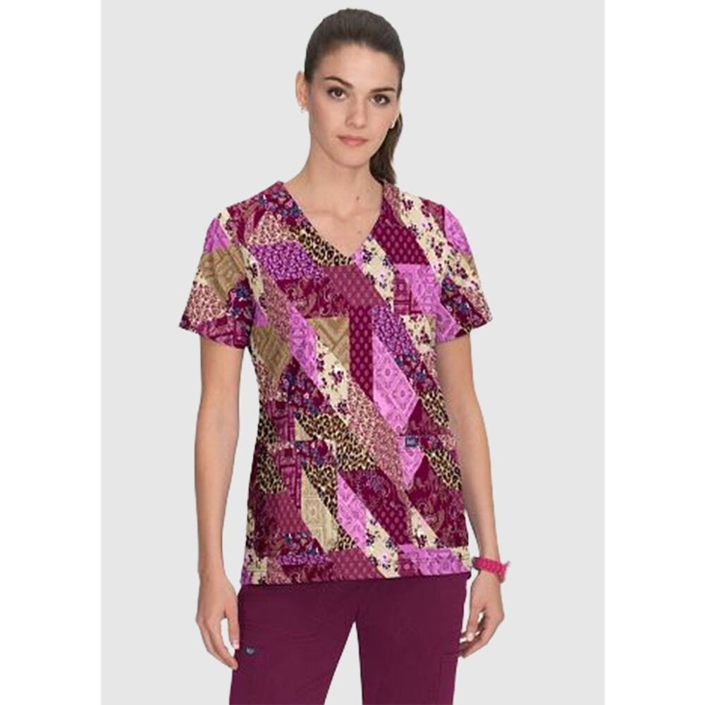 Koi Scrub Top Women's 3X Patchwork Leia Stretch Purple Pink 1084PR